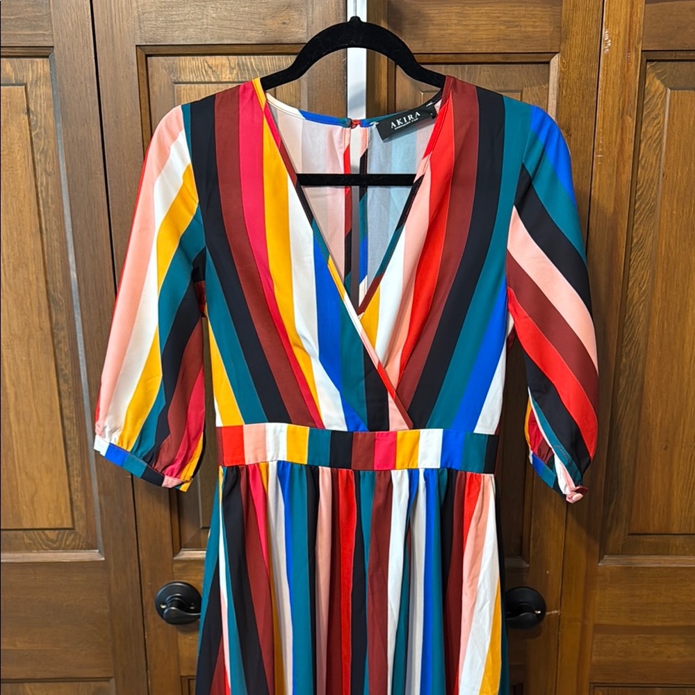 AKIRA Multicolor Striped Long Sleeve Dress